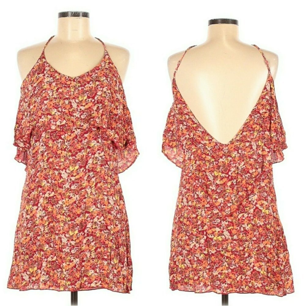 Blu Moon Micro Floral Tiered Dress Red‎ Ruffle